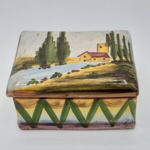 Hand-Painted Vintage Ceramic Art Trinket Box.